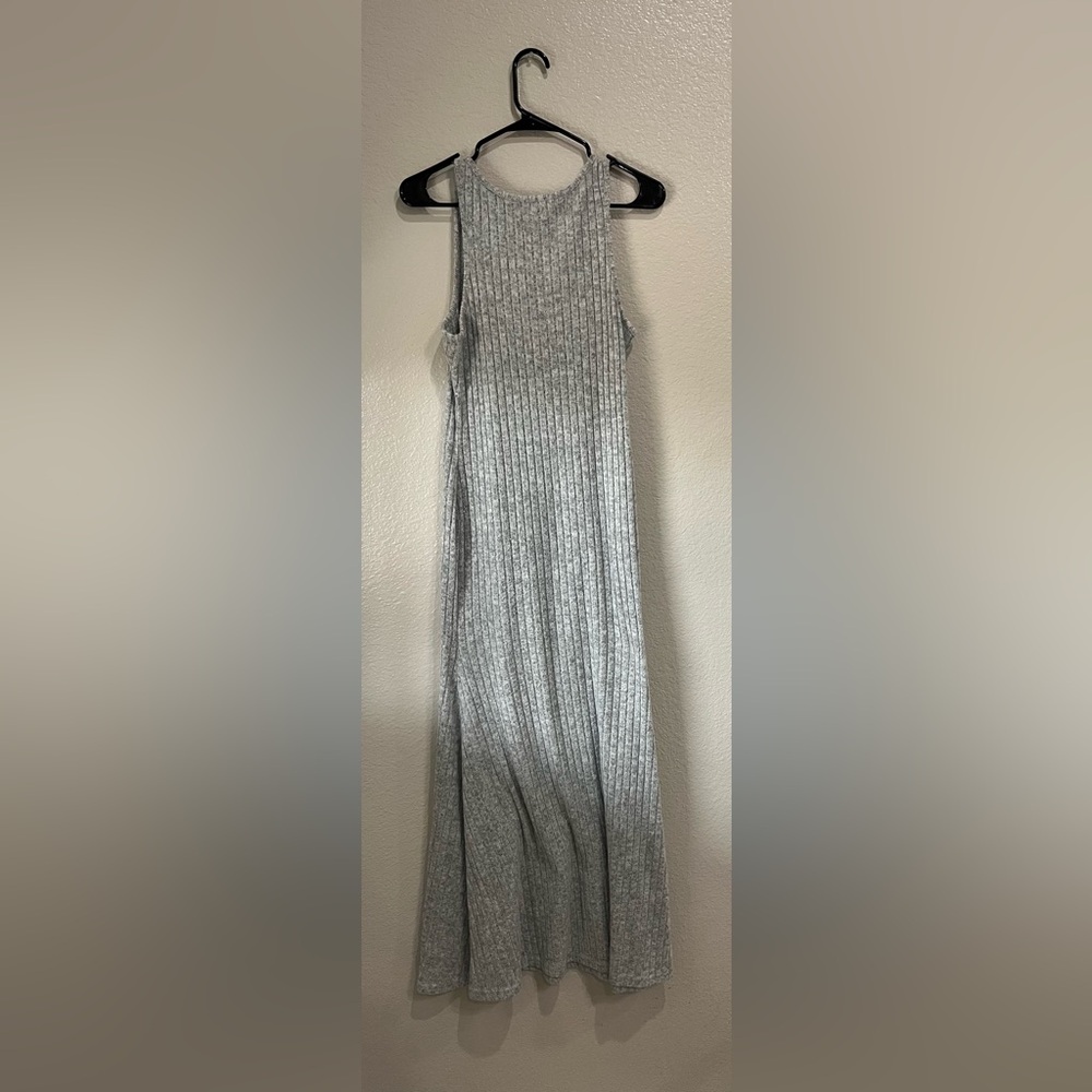 Women’s Sleeveless Ribbed Maxi Texture Tank Dress Gray Lightweight Sz L Chic - Picture 4 of 6